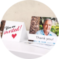 An inviting set of greeting cards shows an invitation and a thank you card that spark joyful moments