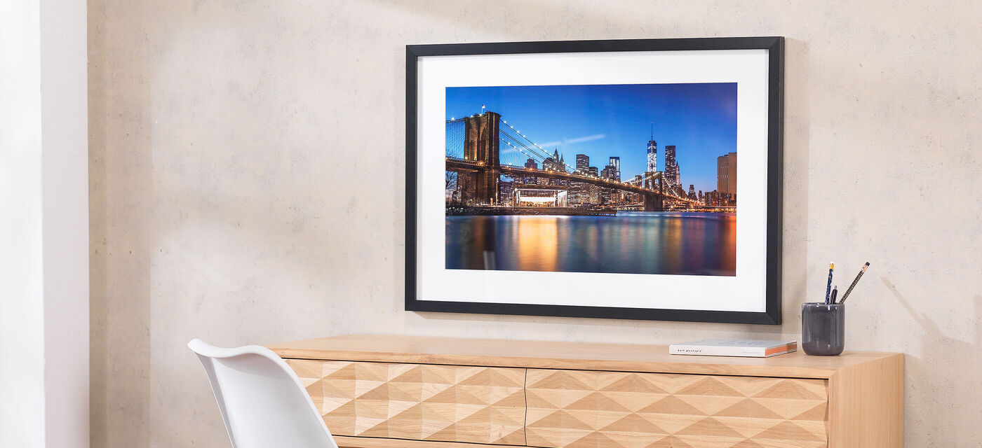 Large framed print of a city photo