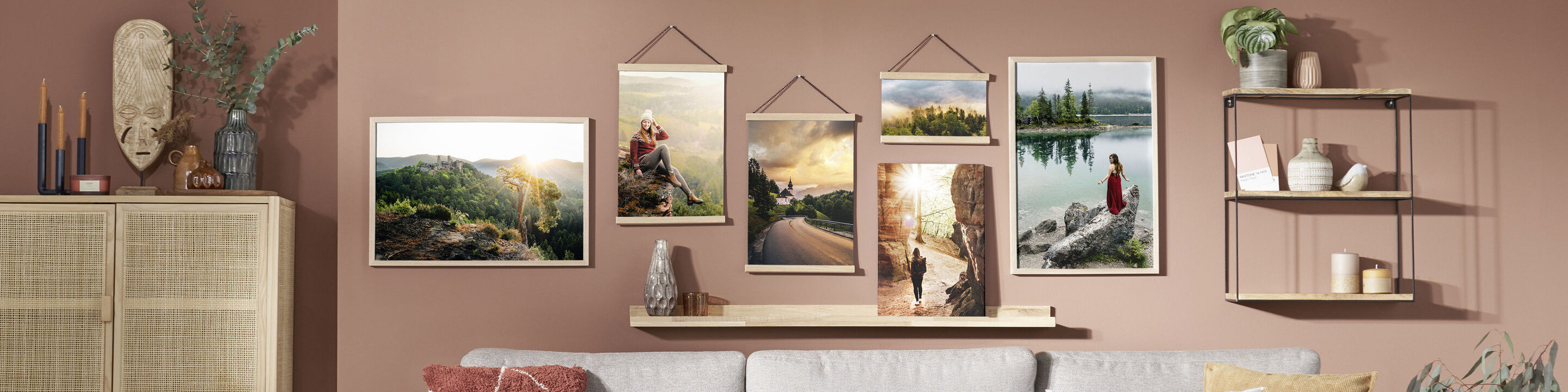 canvas print and framed prints on a wall